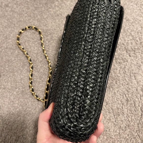 Gold and Black Woven Flap Bag on Chain - Picture 4 of 5